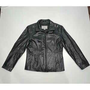 Wilsons Maxima Womens Black Leather Full Zip Biker Jacket Size Large